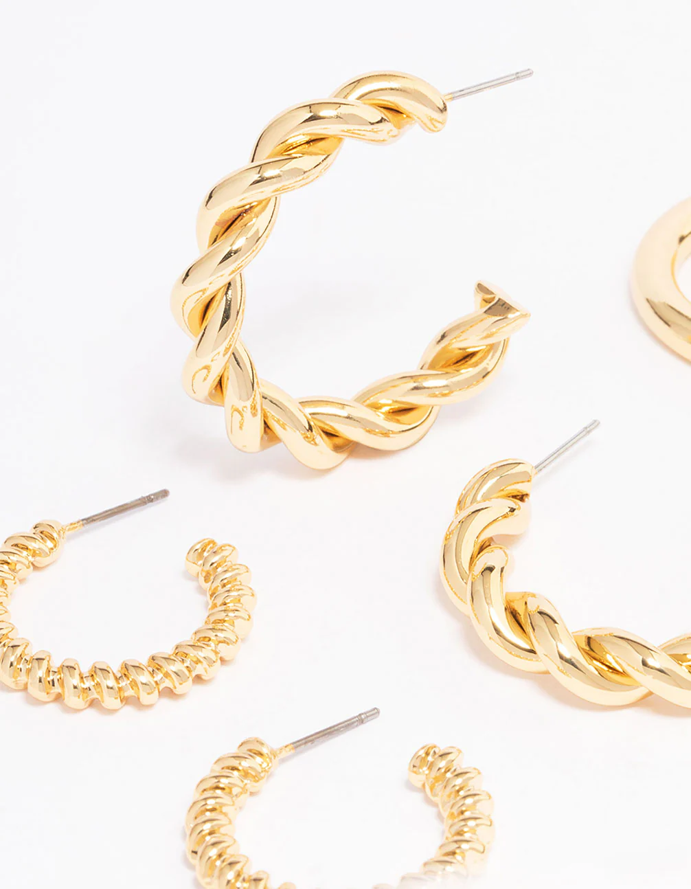 Gold Plated Textured Hoop Earring 3-Pack - Image 3