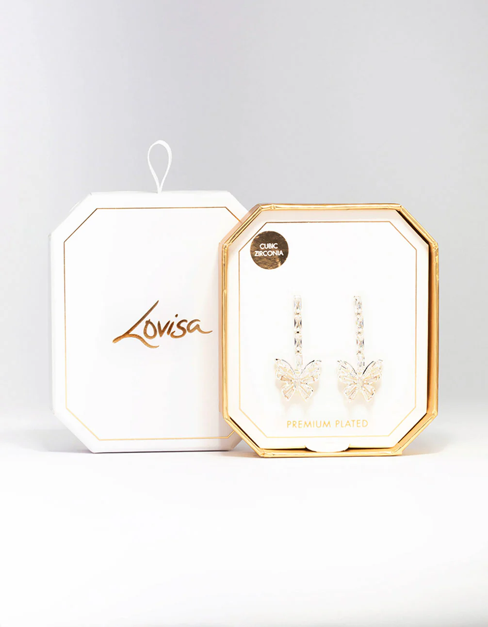 Silver Plated Butterfly Cubic Zirconia Drop Earrings - Image 2