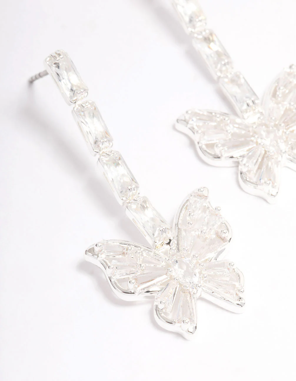 Silver Plated Butterfly Cubic Zirconia Drop Earrings - Image 3