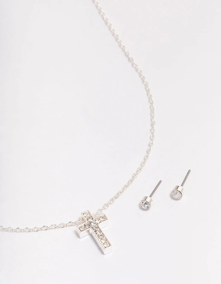 Silver Diamante Cross Jewellery Set - Image 3