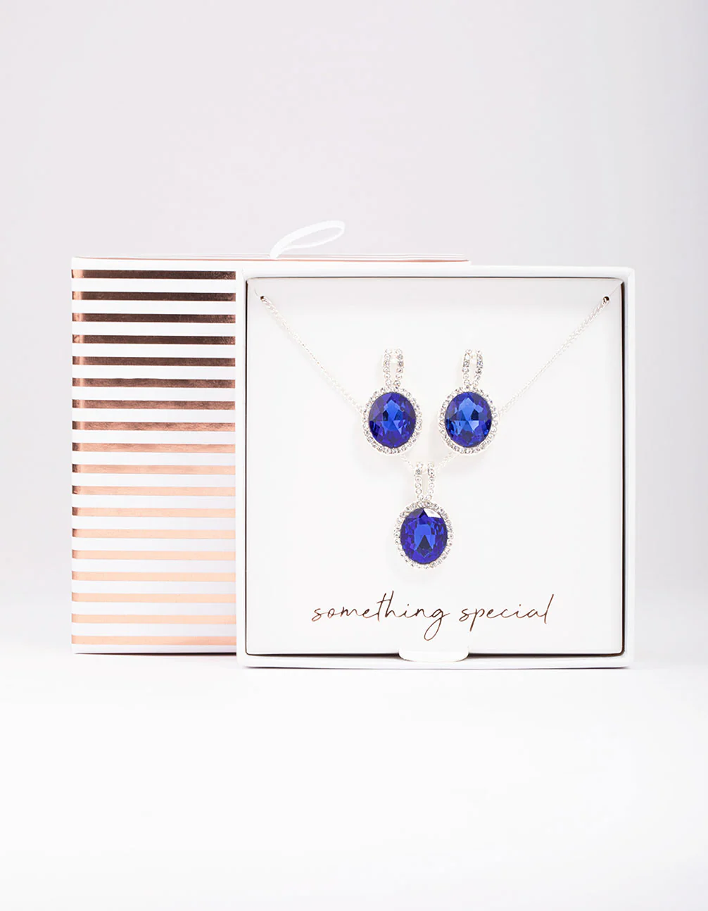 Silver Sapphire Oval Halo Jewellery Set - Image 2