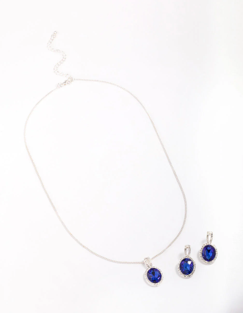 Silver Sapphire Oval Halo Jewellery Set - Image 3