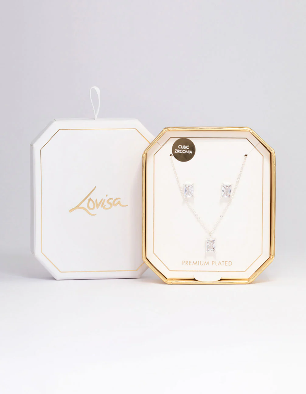 Silver Plated Radiant Cubic Zirconia Necklace & Earrings Set - Image 2