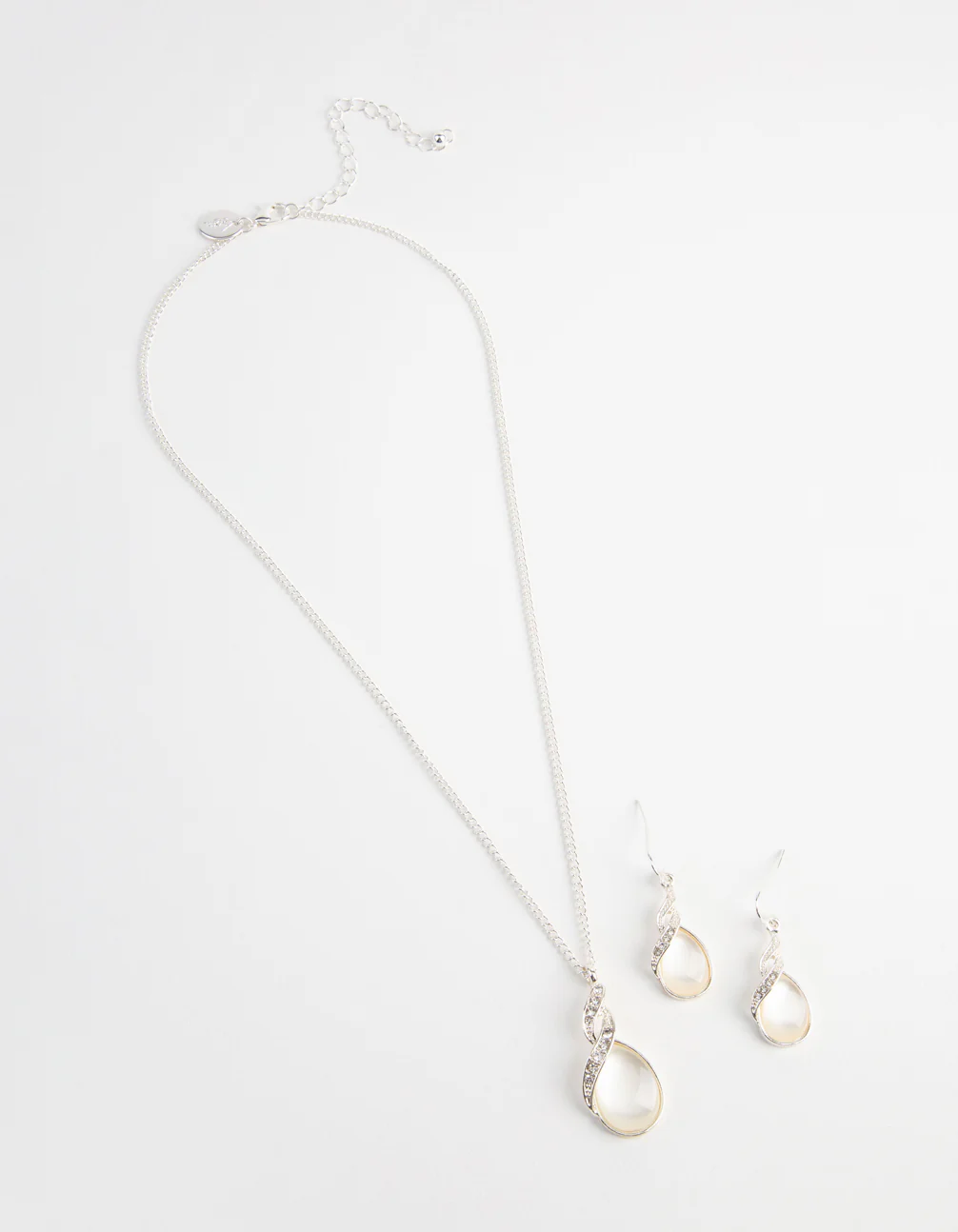 Silver Teardrop Cat Eye Necklace & Earrings Set - Image 2