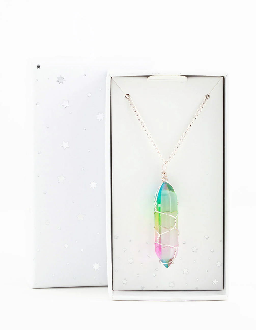 Silver Rainbow Wrapped Shard Necklace - Image 2