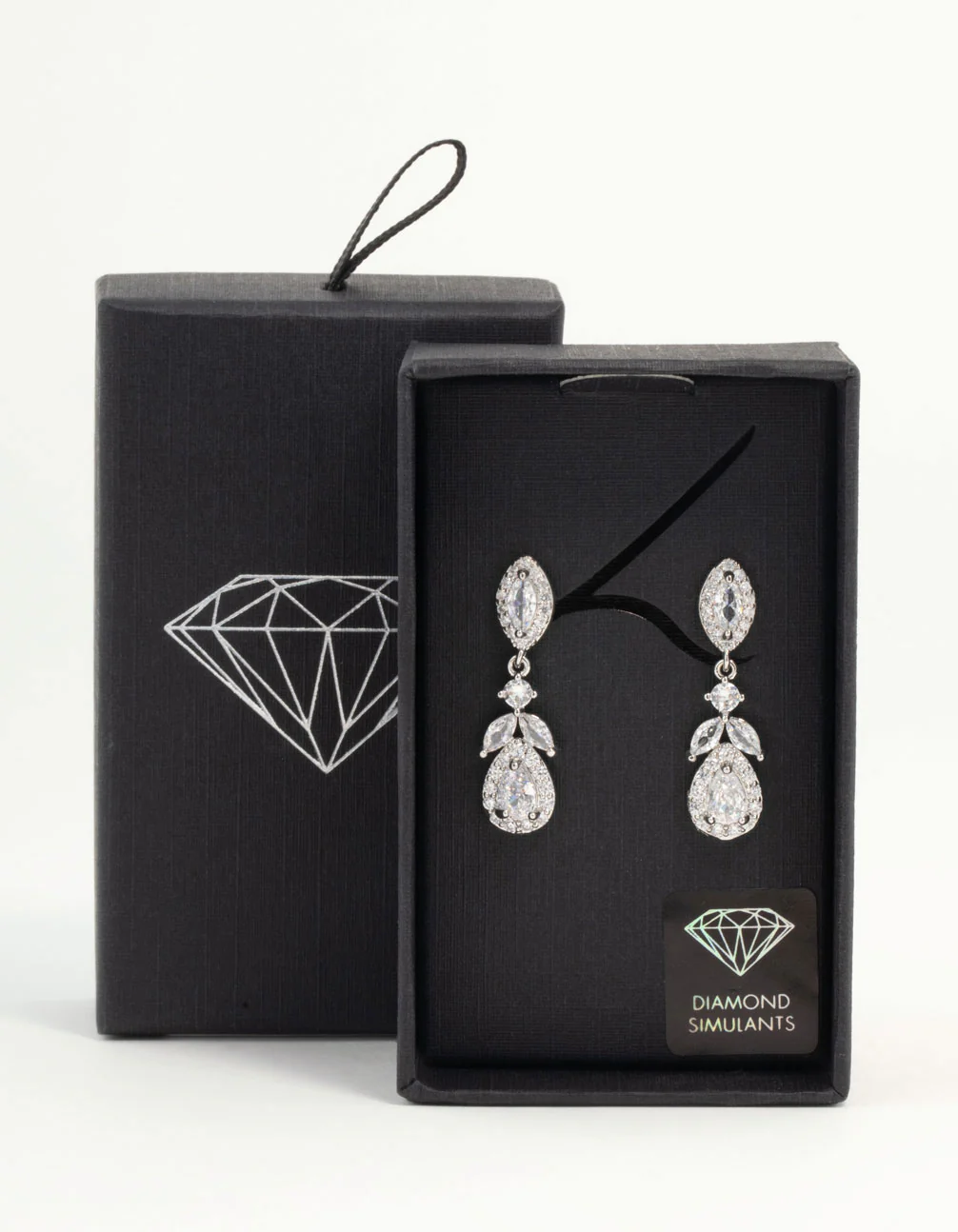 Silver Cubic Zirconia Halo Drop Earrings - Image 3