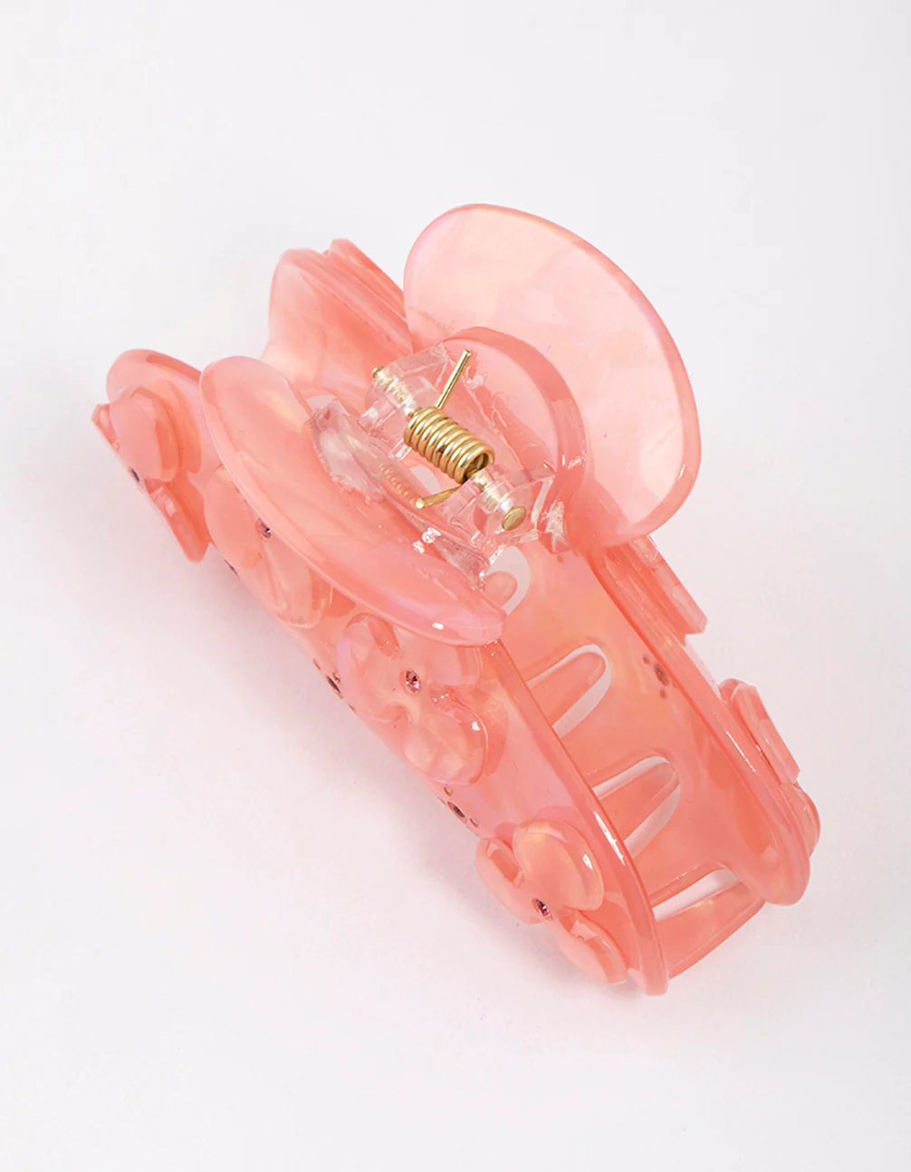 Pink Acrylic Flower Diamante Claw Clip - Image 3