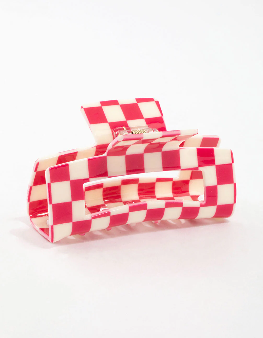 Pink Acrylic Rectangular Check Hair Claw Clip - Image 2