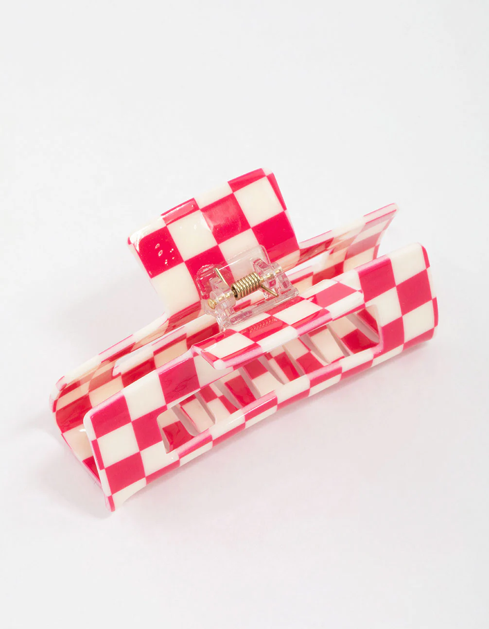Pink Acrylic Rectangular Check Hair Claw Clip - Image 3