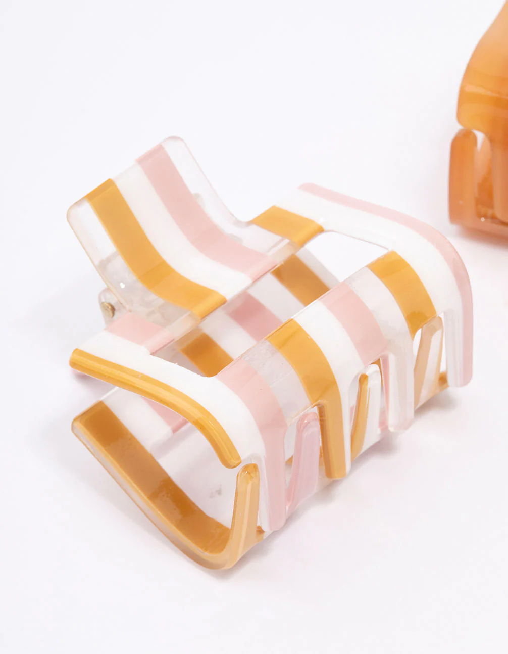 Brown Acrylic Stripe Hair Claw Clip Pack - Image 2