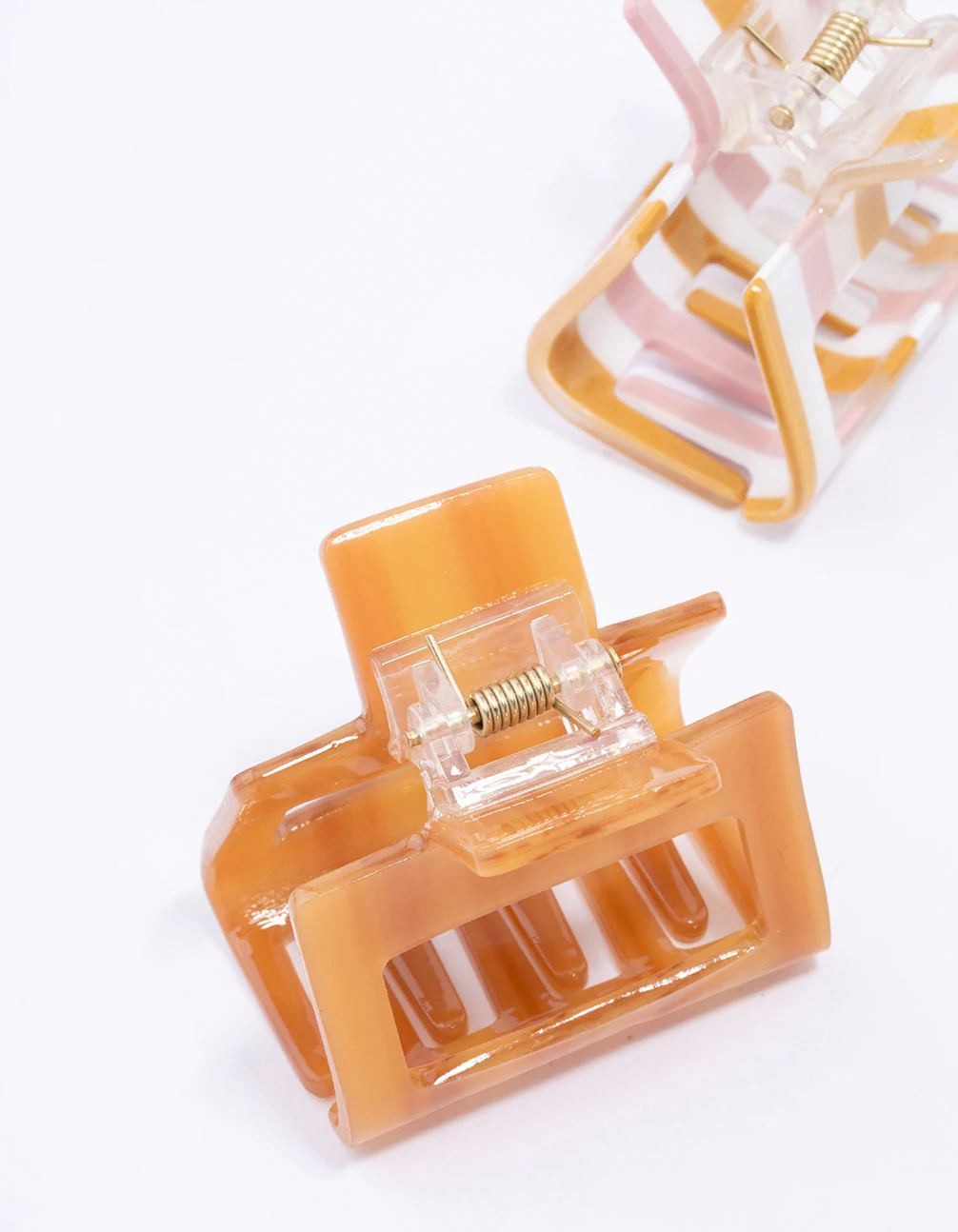 Brown Acrylic Stripe Hair Claw Clip Pack - Image 3