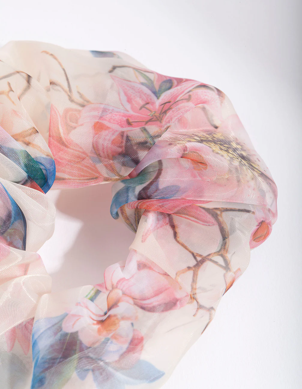 Multi Coloured Floral Organza Scrunchie - Image 2
