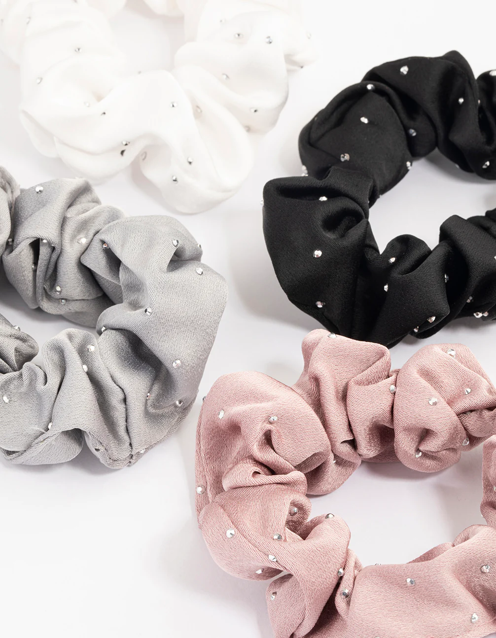 Fabric Mixed Diamante Scrunchie  4-Pack - Image 2