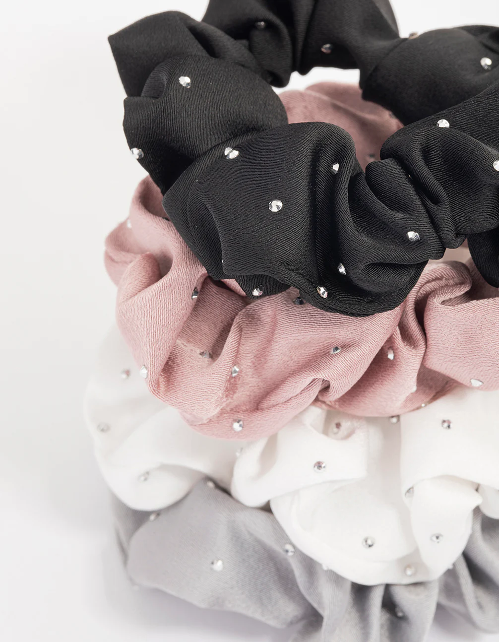 Fabric Mixed Diamante Scrunchie  4-Pack - Image 3