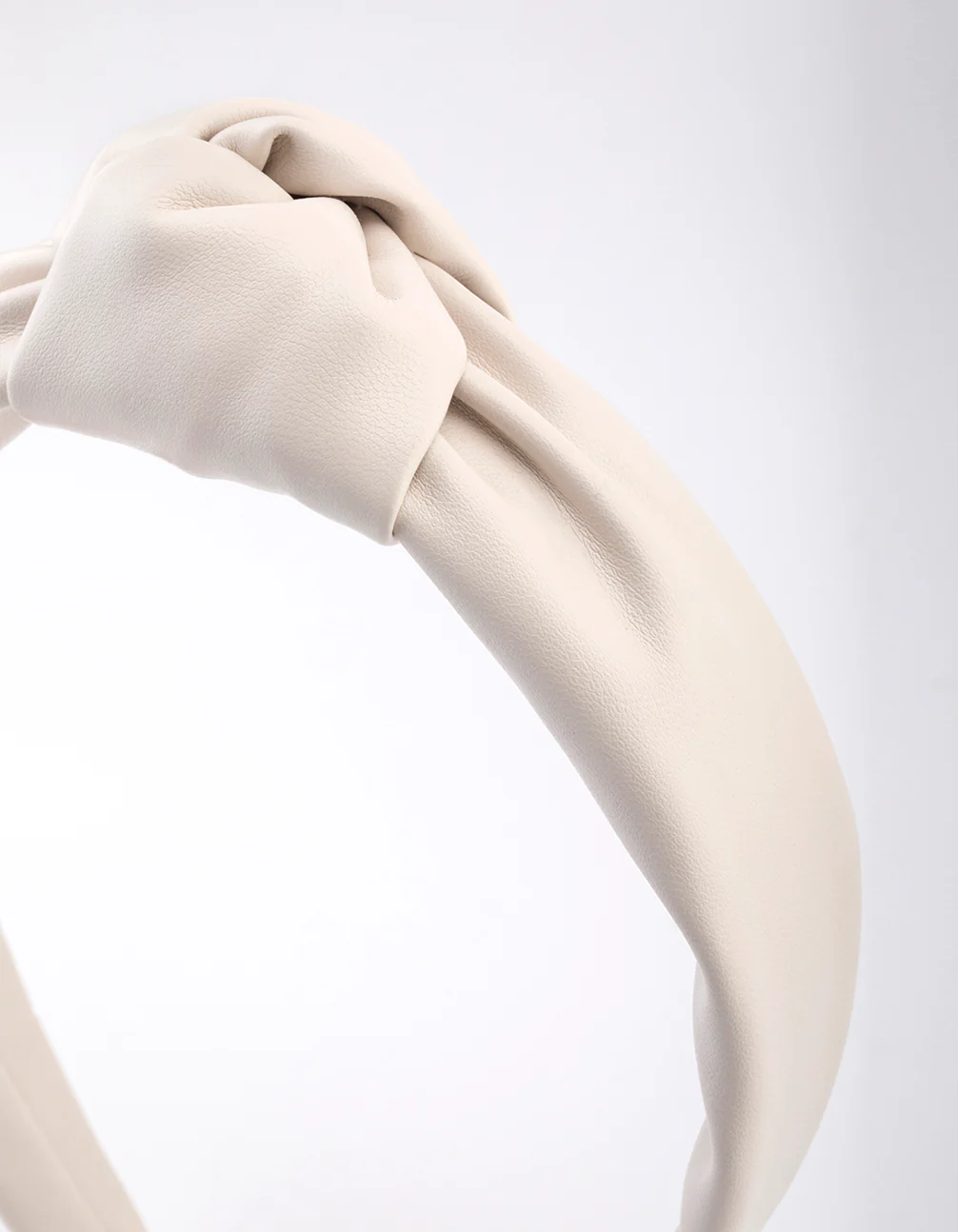 Cream Fabric Faux Leather Large Knot Headband - Image 2