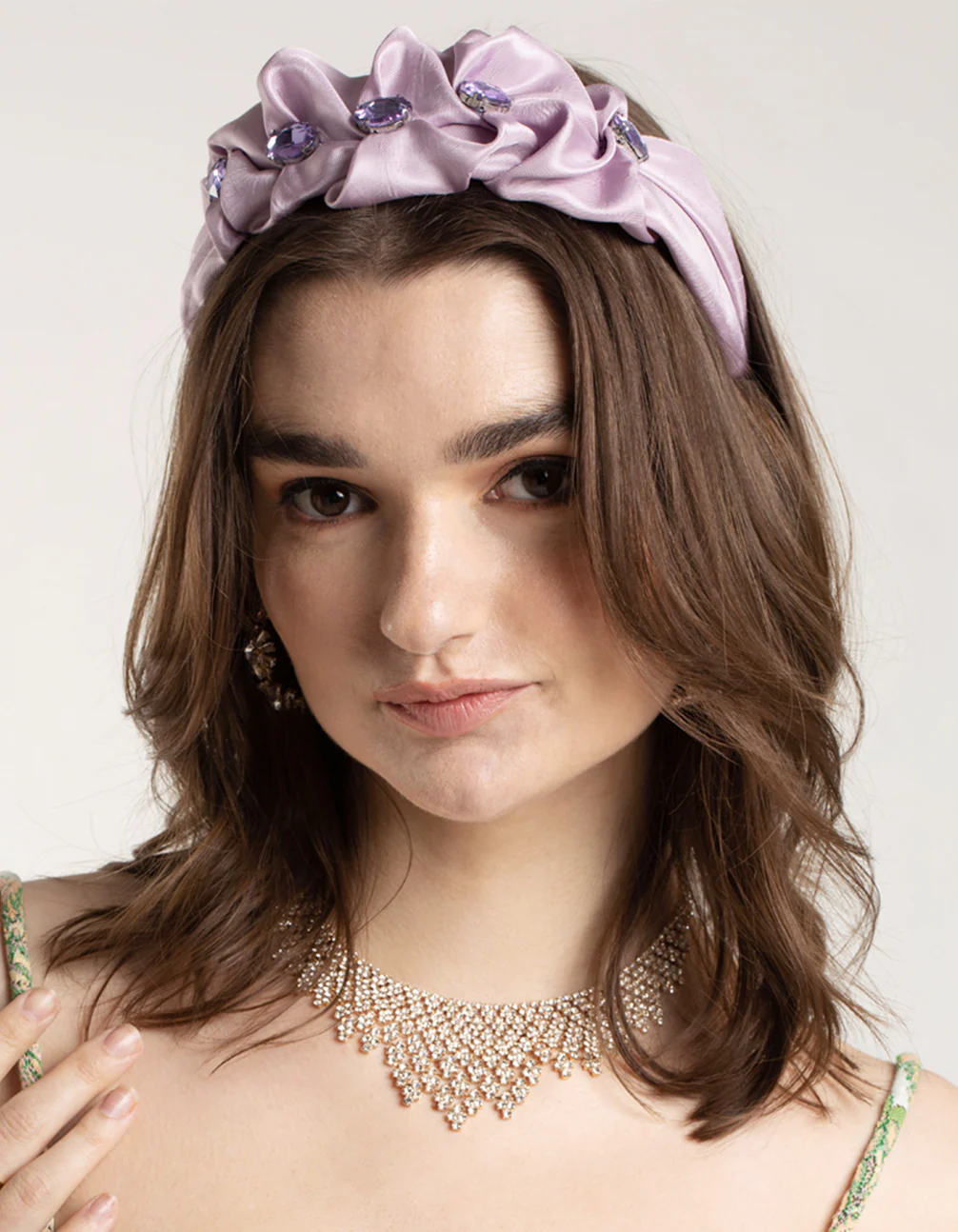 Fabric Scrunch Detail Diamante Headband - Image 2