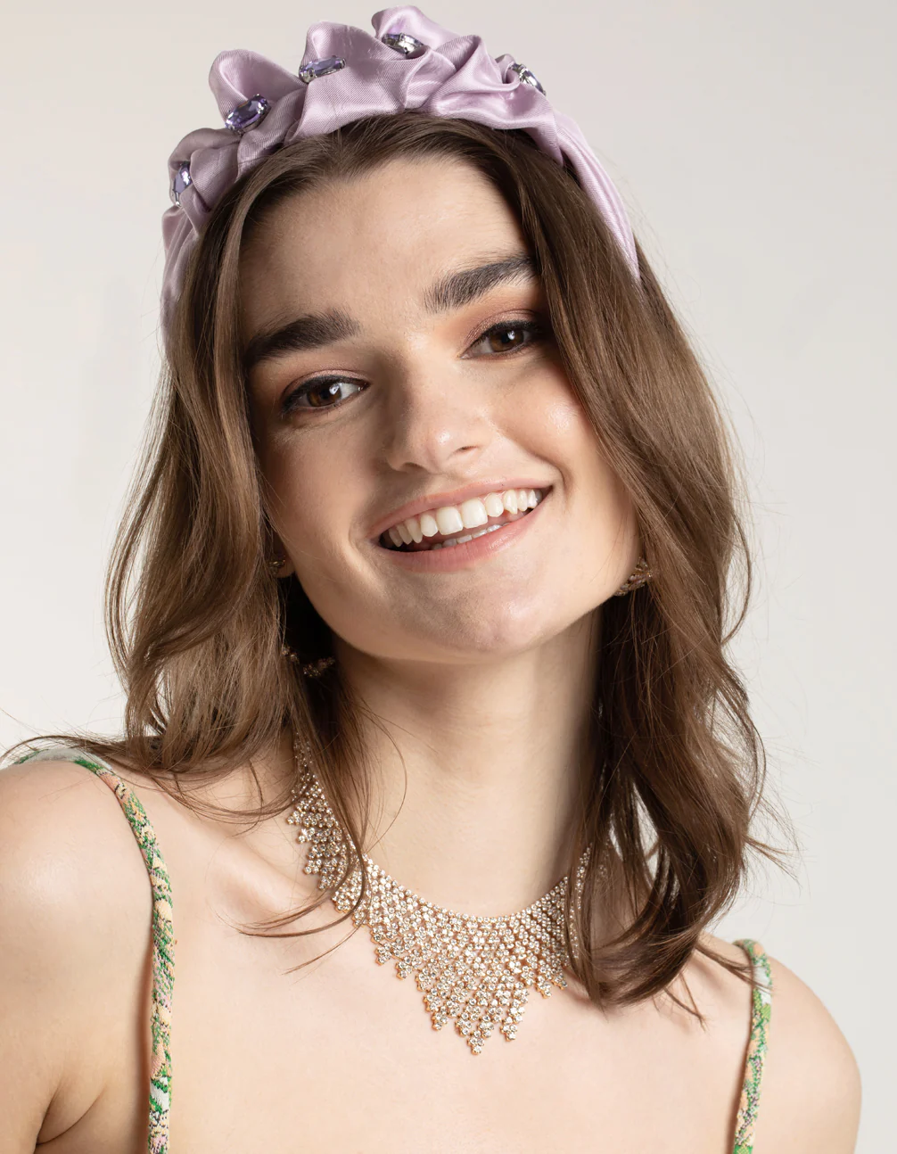 Fabric Scrunch Detail Diamante Headband - Image 3