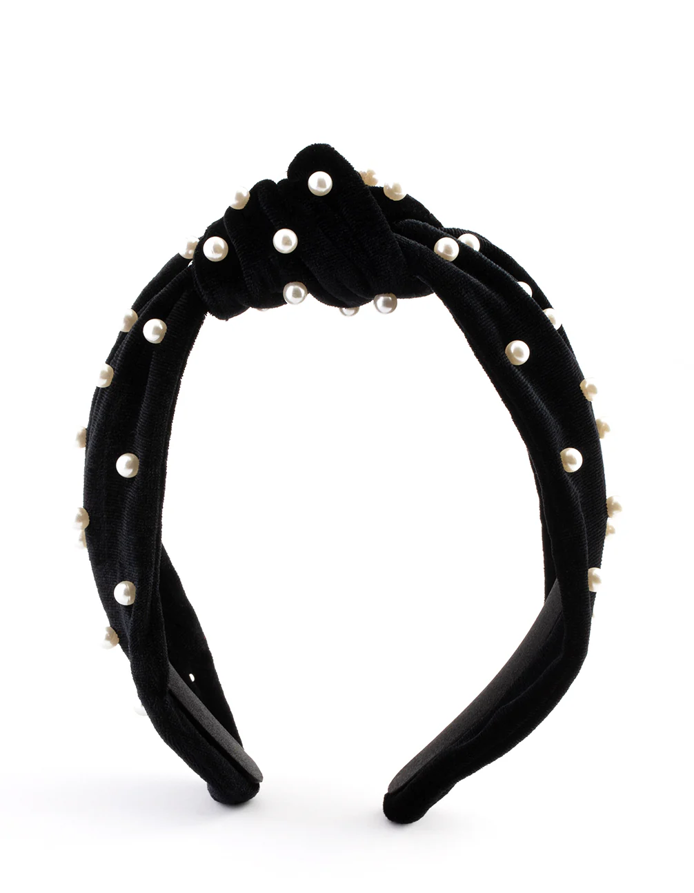 Black & White Velvet Pearl Embellished Headband - Image 3