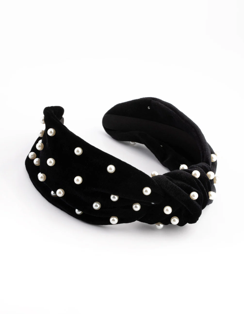 Black & White Velvet Pearl Embellished Headband - Image 4