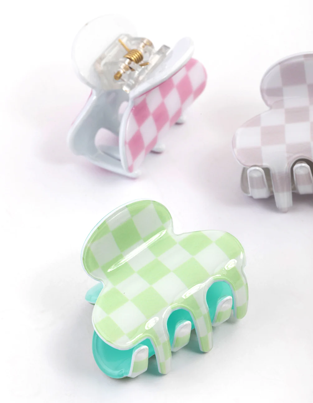 Checkered Mini Hair Claw Clips 4-Pack - Image 2