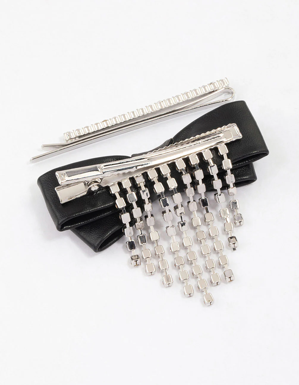 Silver Fringe Bow Hair Clip Pack - Image 3