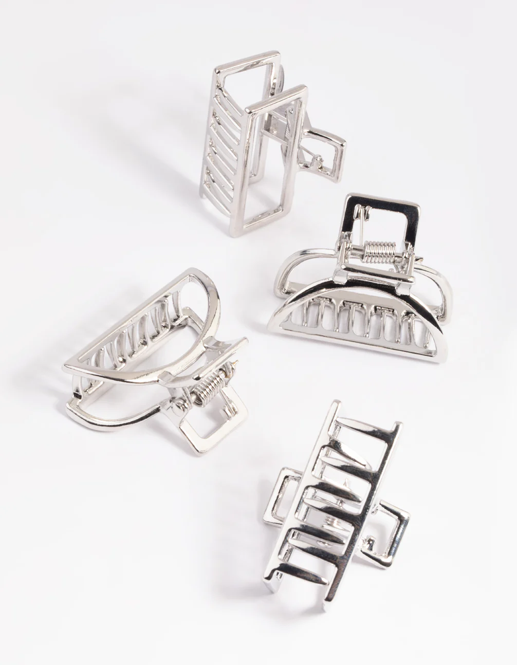 Silver Mixed Shape Small Hair Claw Clip 4-Pack - Image 3