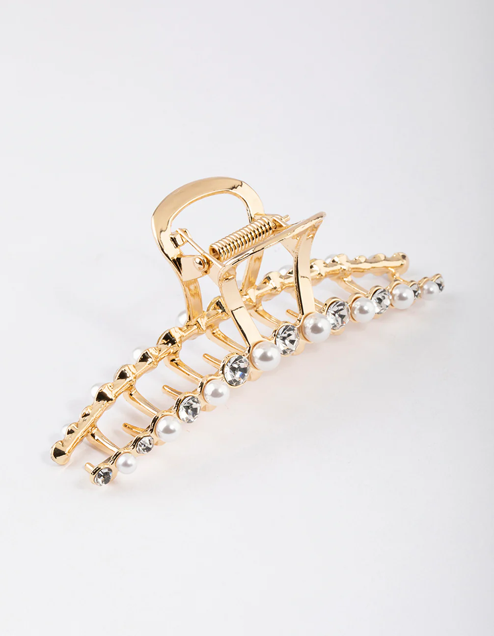 Gold Curve Pearl & Diamante Claw Clip - Image 2