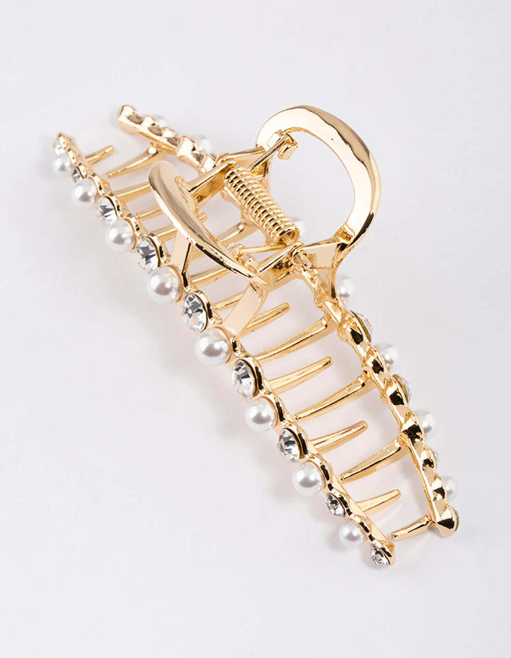 Gold Curve Pearl & Diamante Claw Clip - Image 3