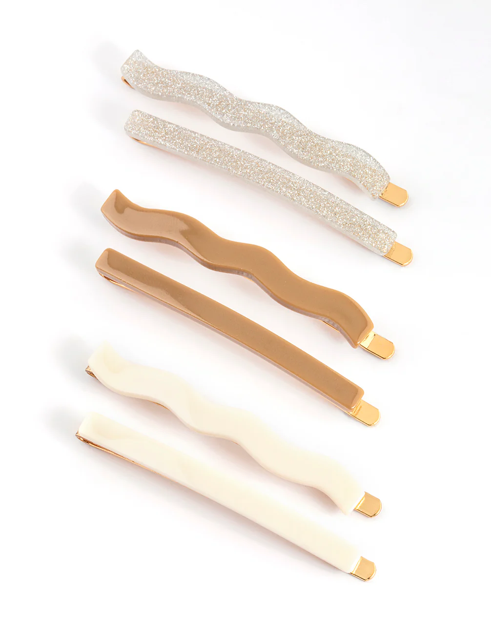 Gold Mixed Shape Hair Clips 6-Pack - Image 2