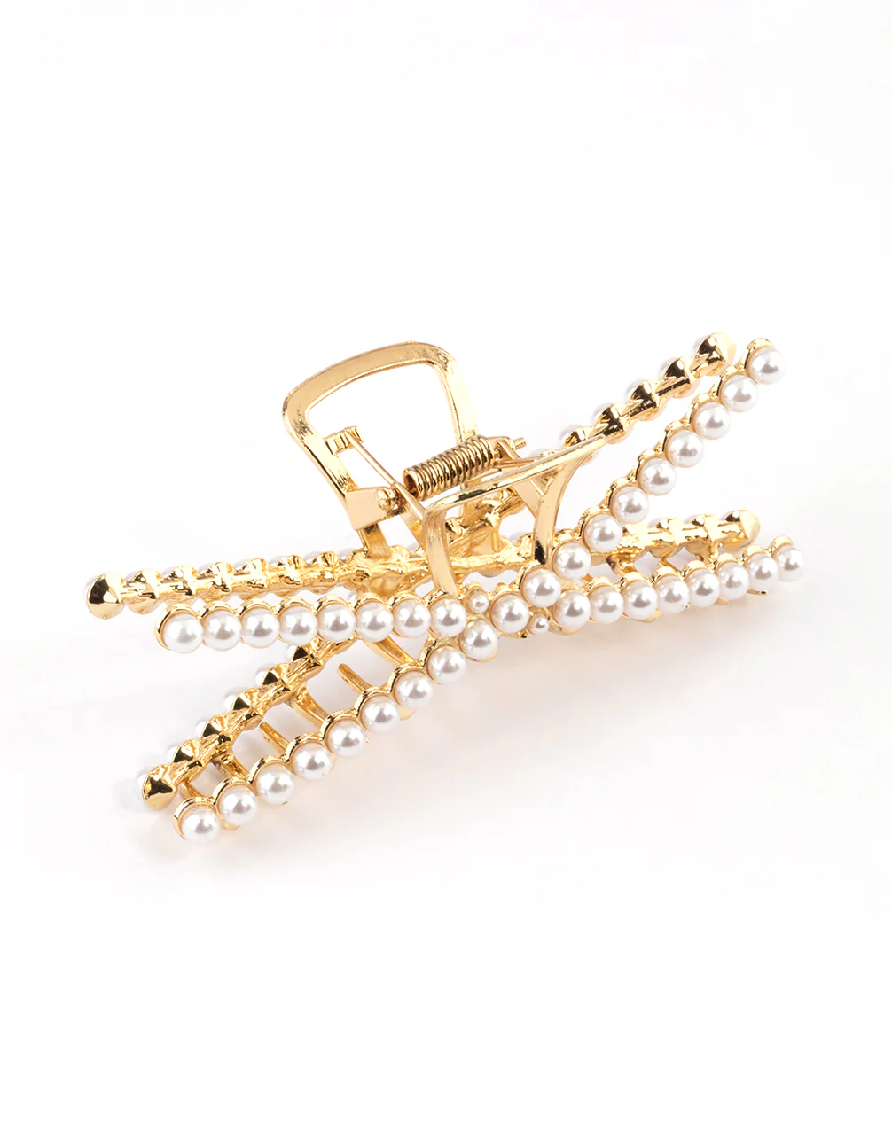 Gold Pearl Detail Cross Claw Clip - Image 2