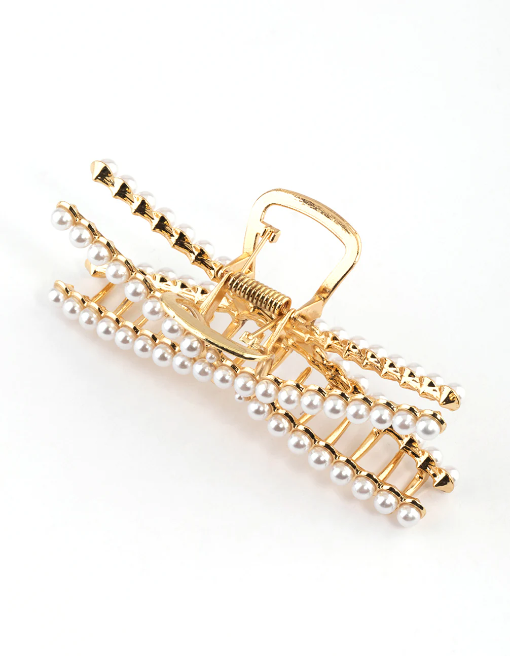 Gold Pearl Detail Cross Claw Clip - Image 3