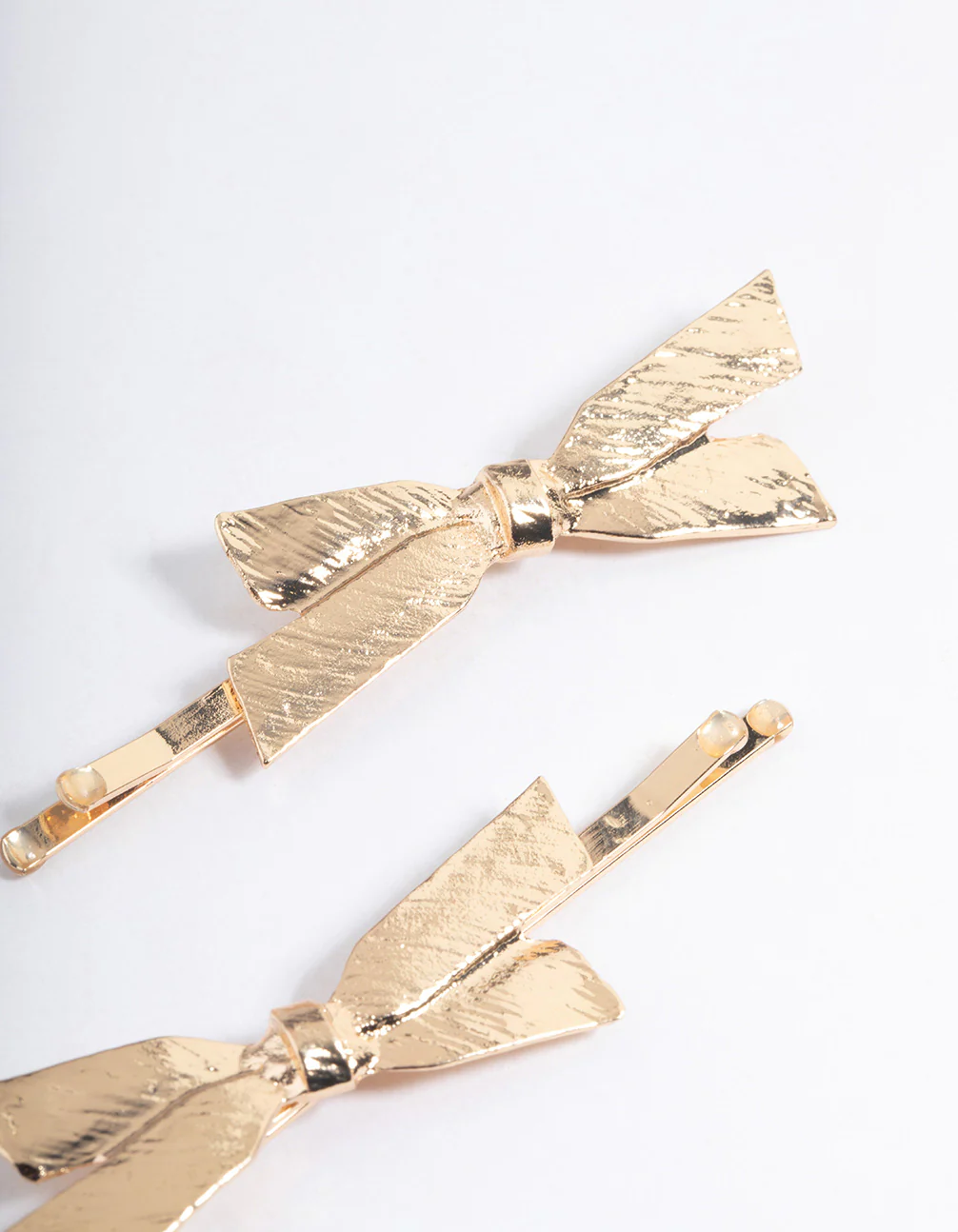 Gold Textured Bow Hair Clips Pack - Image 2
