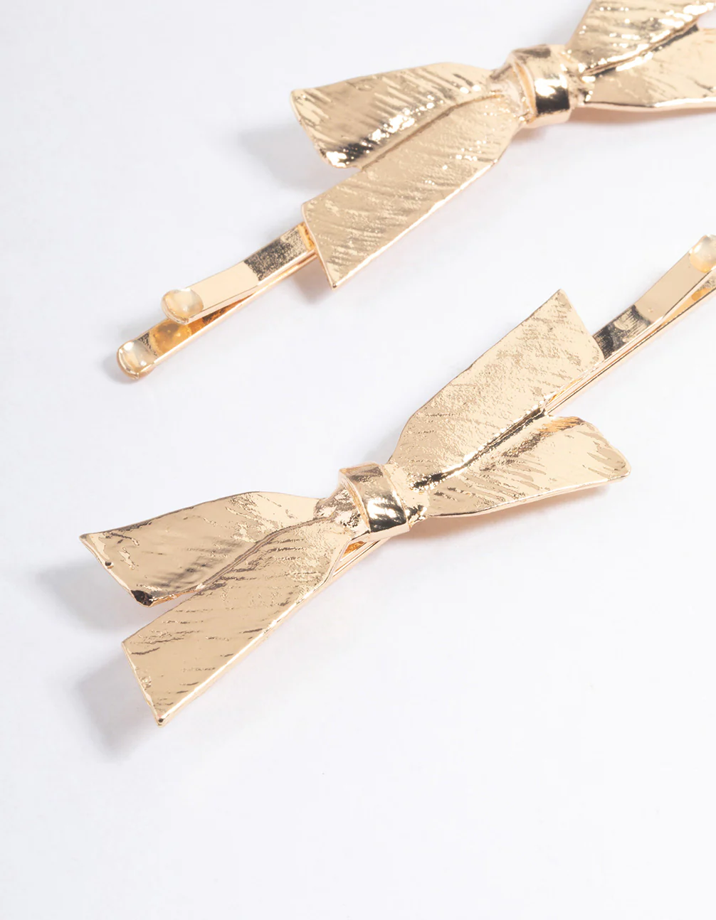 Gold Textured Bow Hair Clips Pack - Image 3
