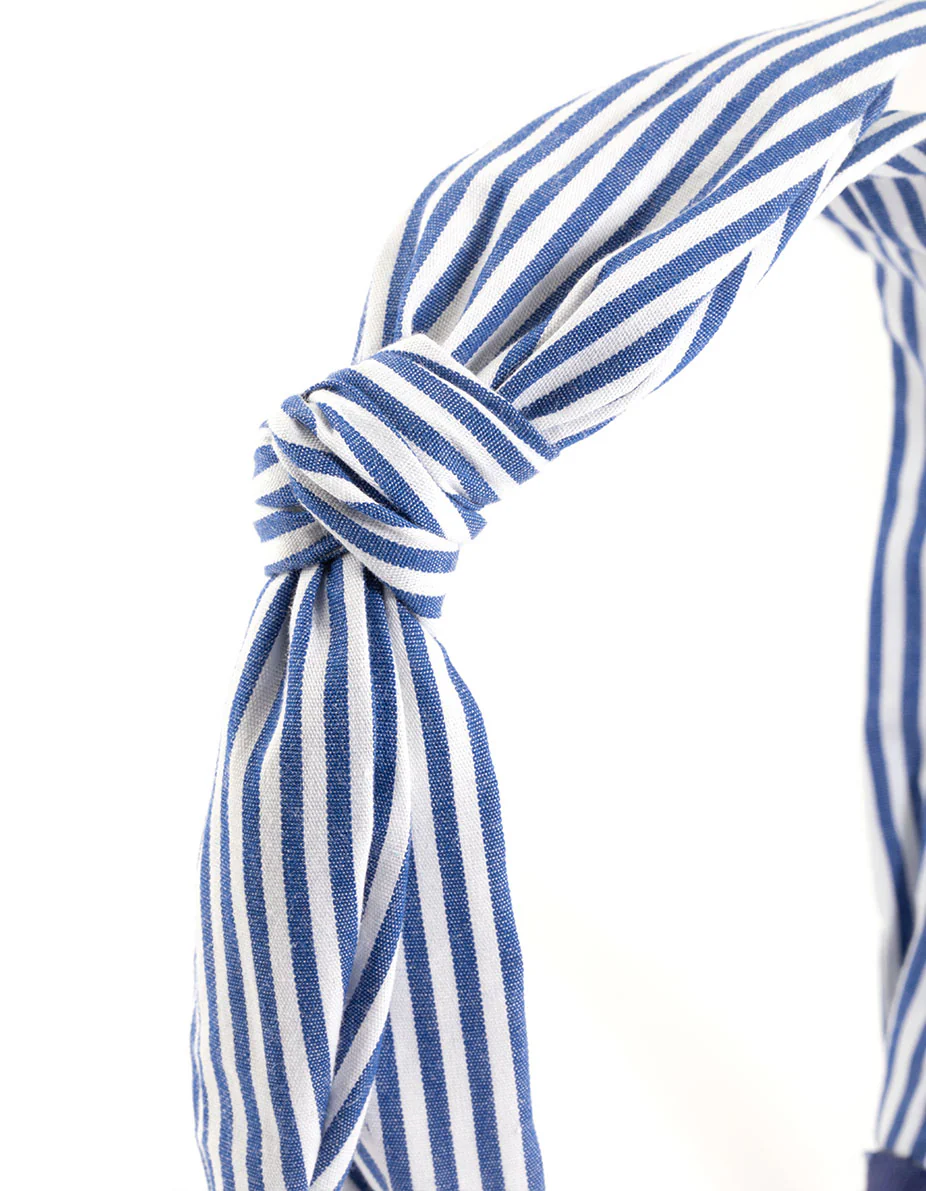 Blue Fabric Bow Stripe Wide Headband - Image 2