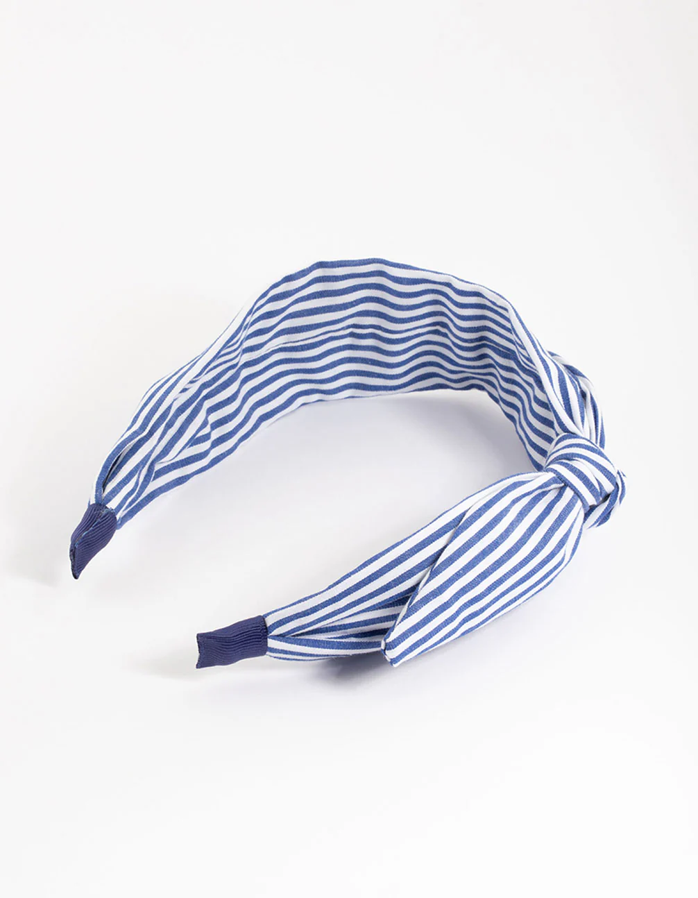 Blue Fabric Bow Stripe Wide Headband - Image 3