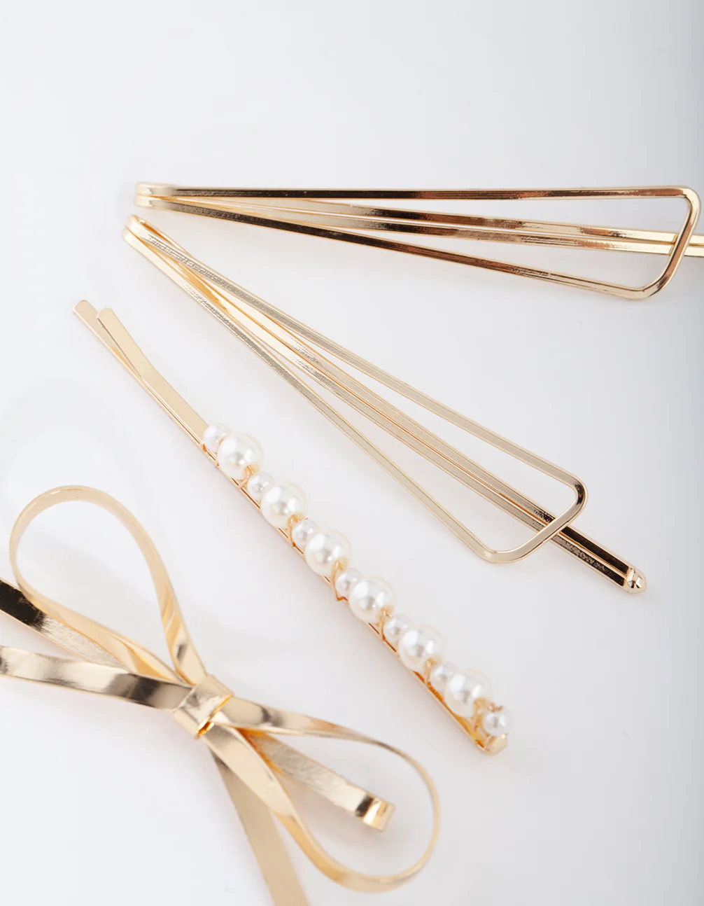 Gold Pearl Bow Hair Clip 4-Pack - Image 2