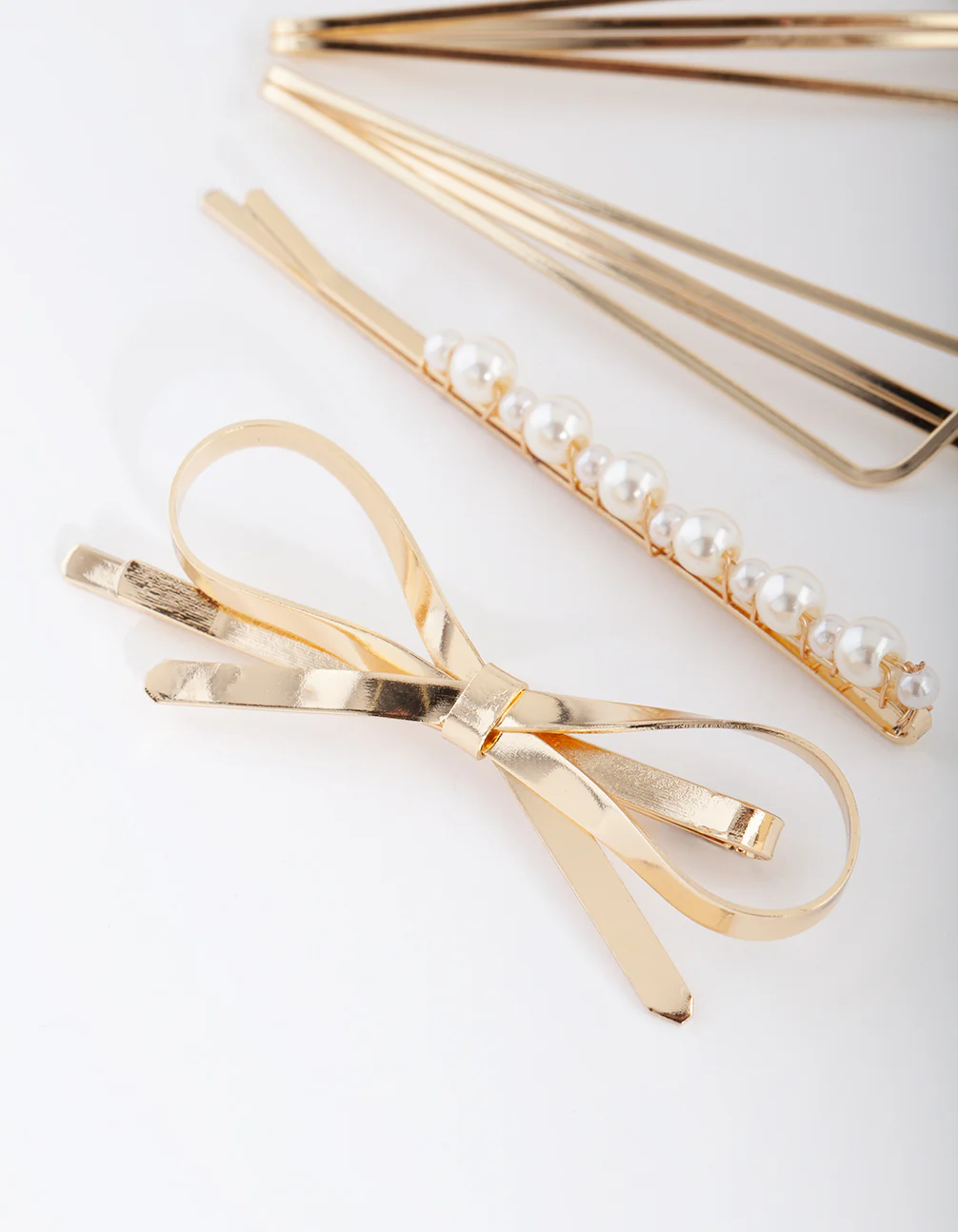 Gold Pearl Bow Hair Clip 4-Pack - Image 3