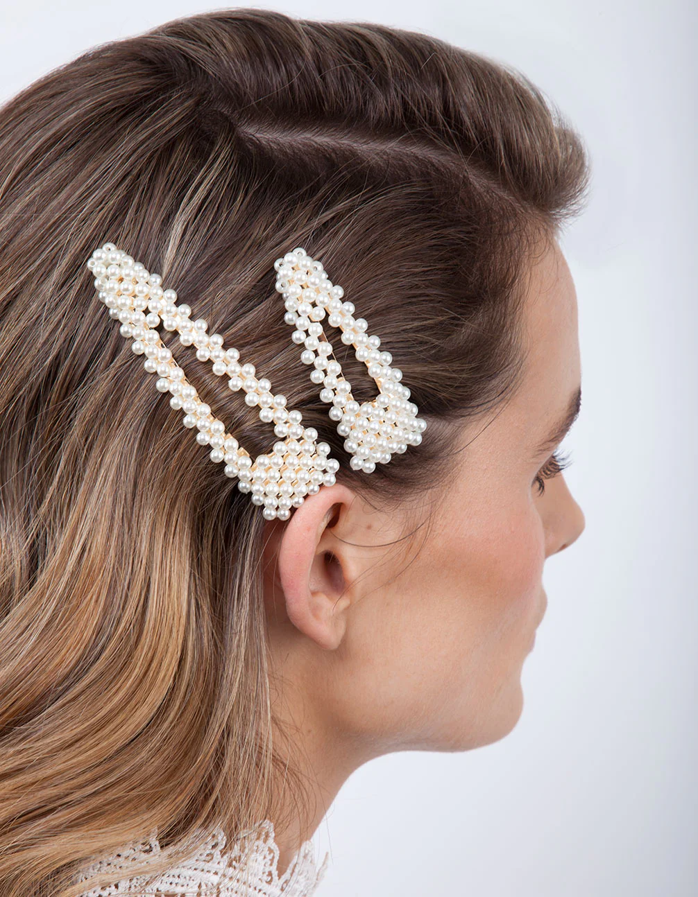 Gold Pearl Triangle Hair Clip Duo - Image 3