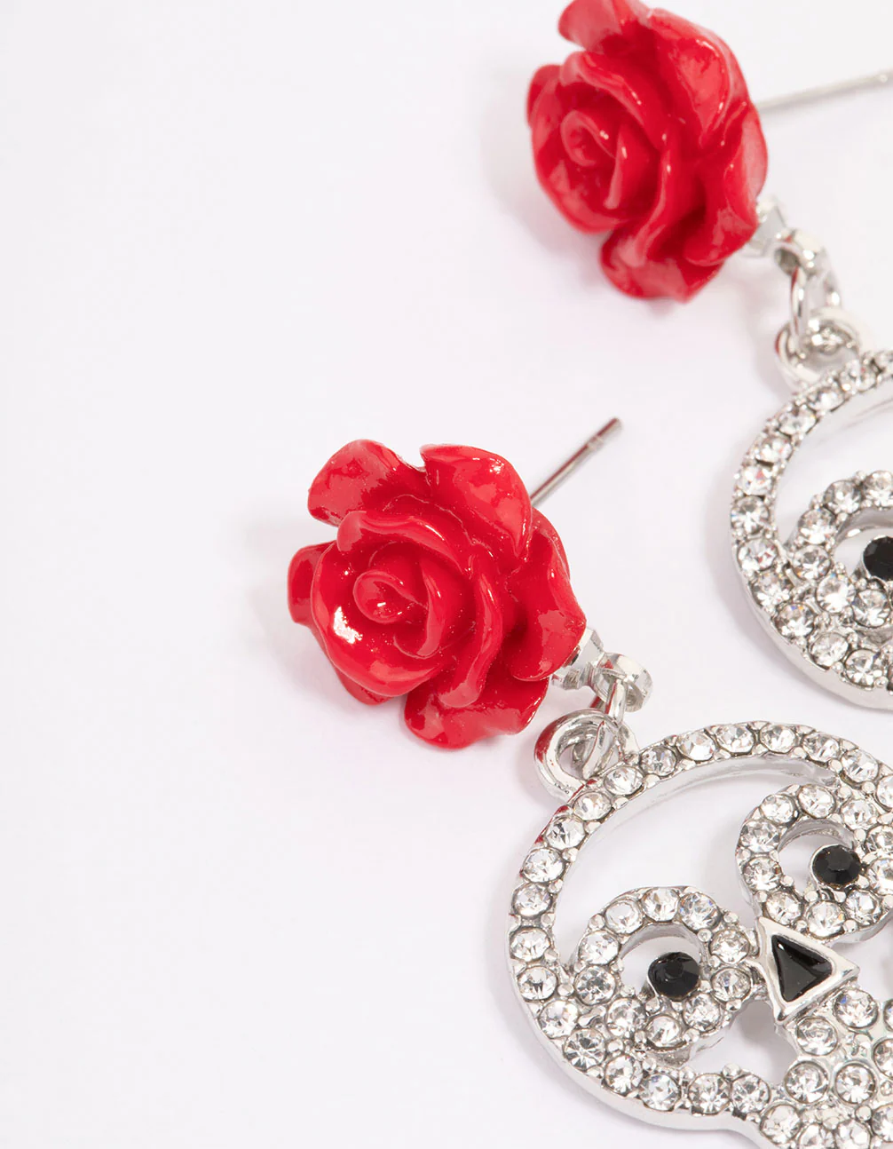 Silver Floral Skull Drop Earrings - Image 2