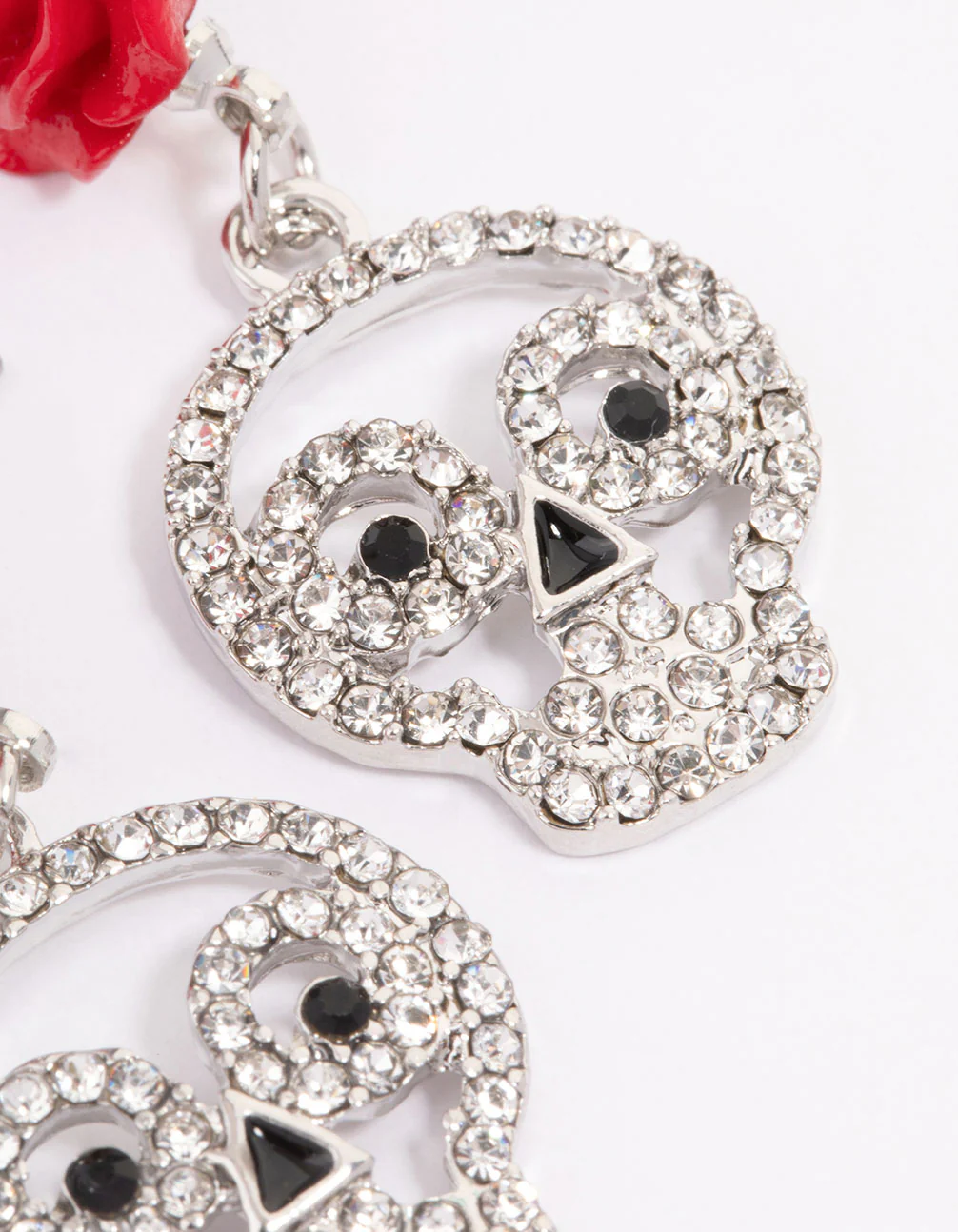 Silver Floral Skull Drop Earrings - Image 3