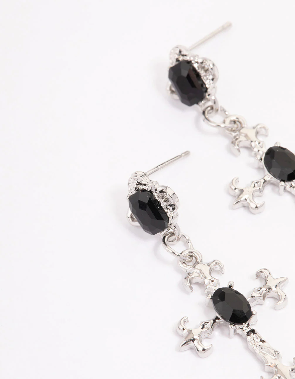 Silver Ornate Cross Drop Earrings - Image 2