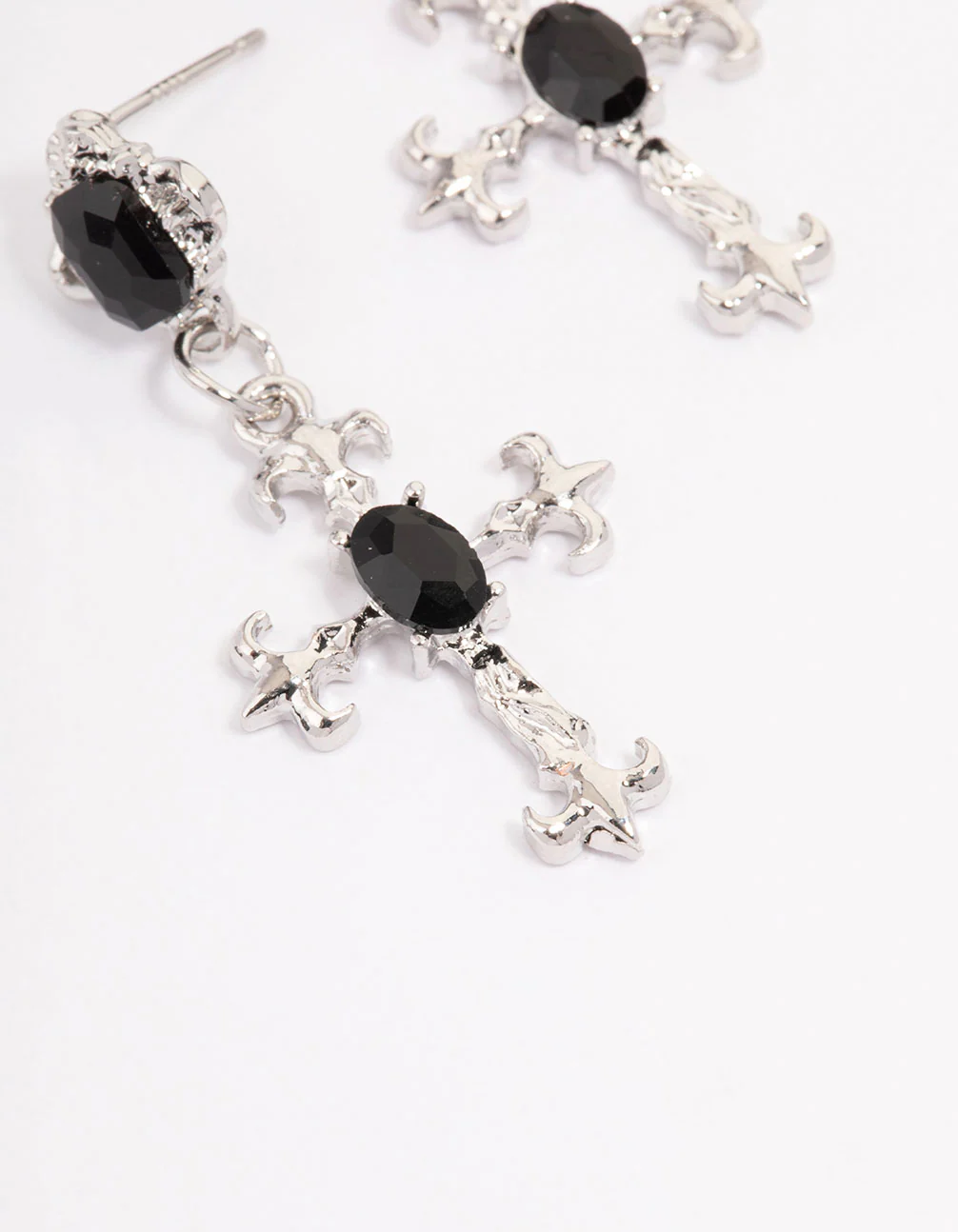 Silver Ornate Cross Drop Earrings - Image 3