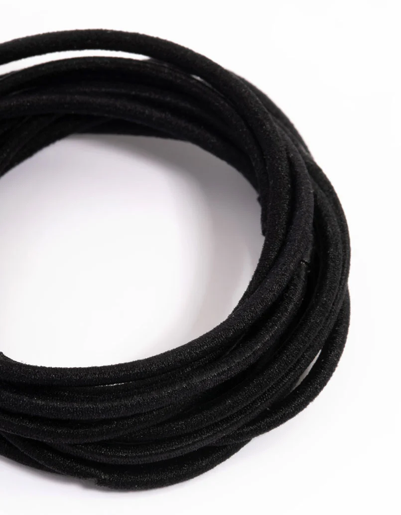 Black Fabric Basic Thin Hair Ties 12-Pack - Image 2