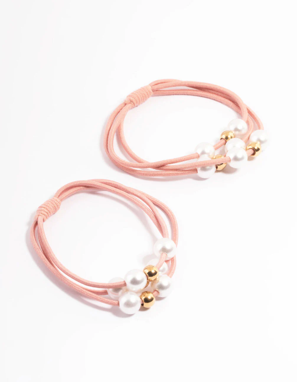 Pink Fabric Pearl & Bead Hair Tie Pack - Image 3