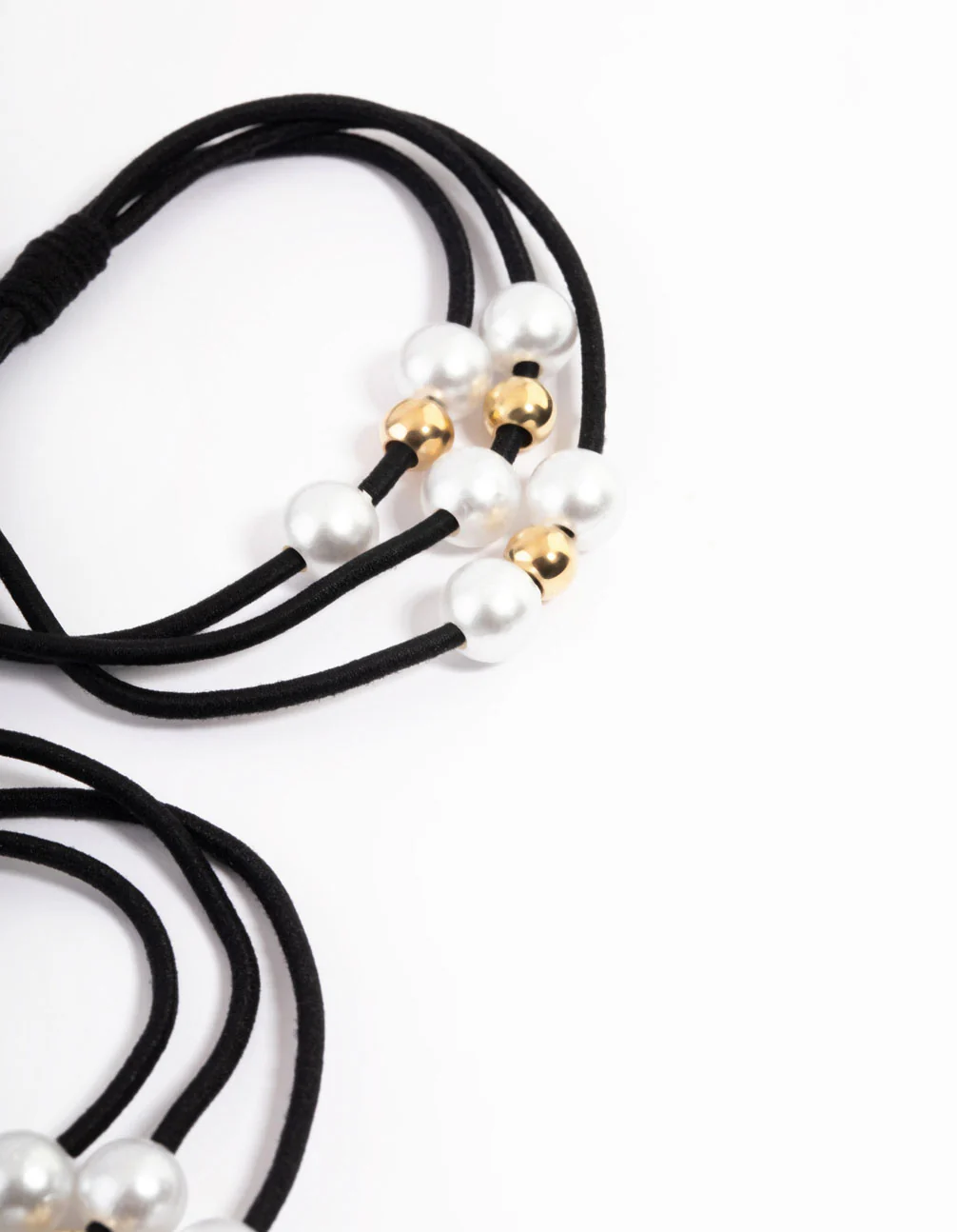 Black Fabric Pearl & Bead Hair Tie Pack - Image 2