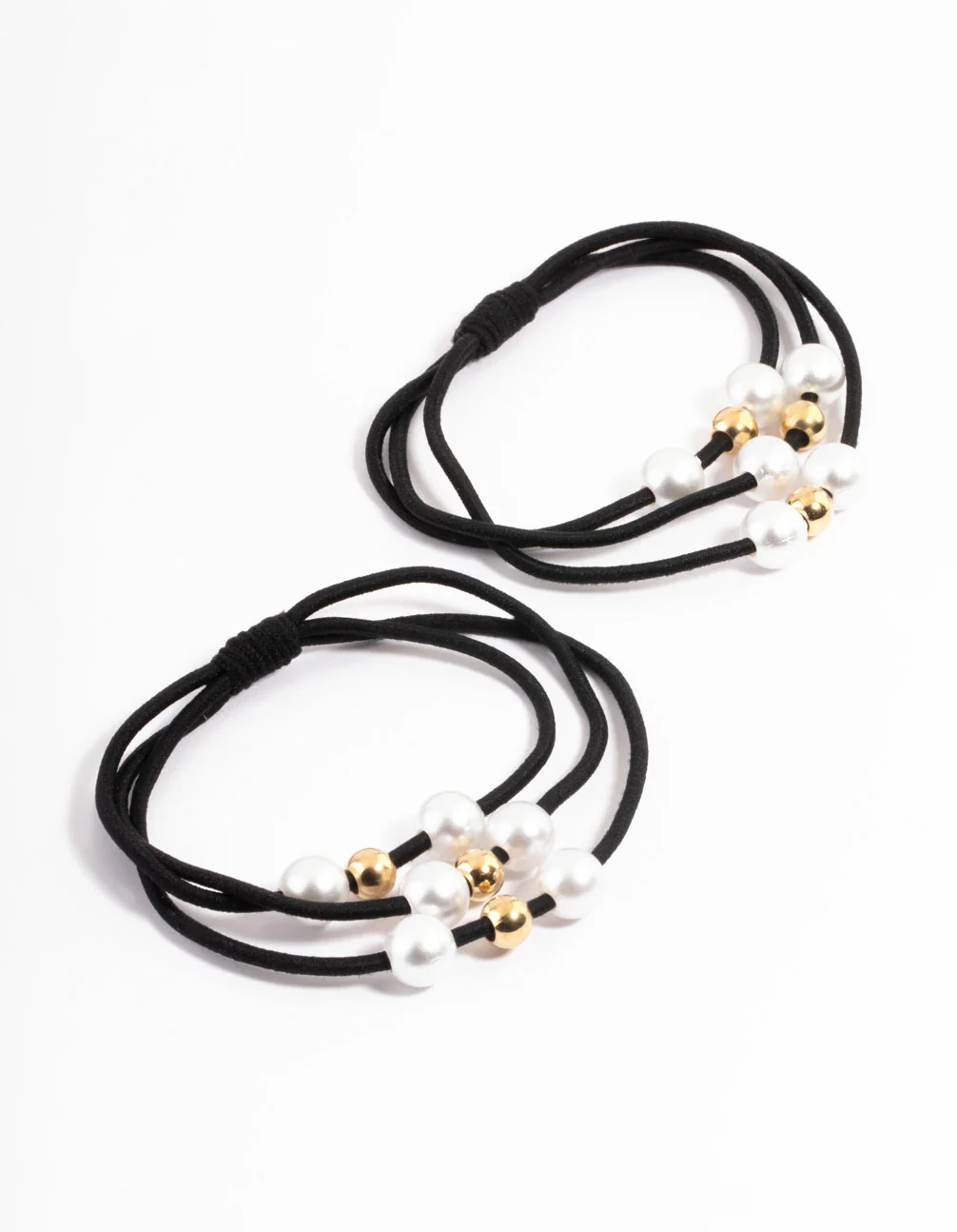 Black Fabric Pearl & Bead Hair Tie Pack - Image 3