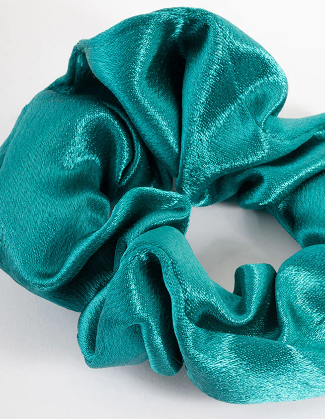 Teal Fabric Satin Scrunchie - Image 3