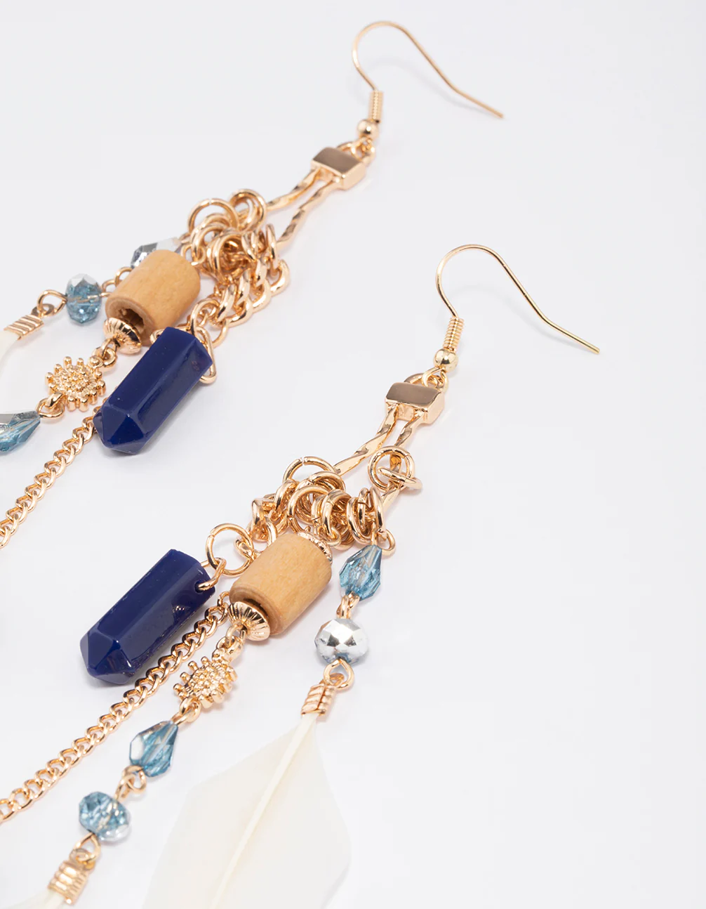 Gold Feather Chain Drop Earrings - Image 3