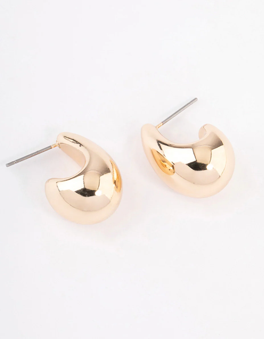 Gold Pear Huggie Hoop Earrings - Image 3