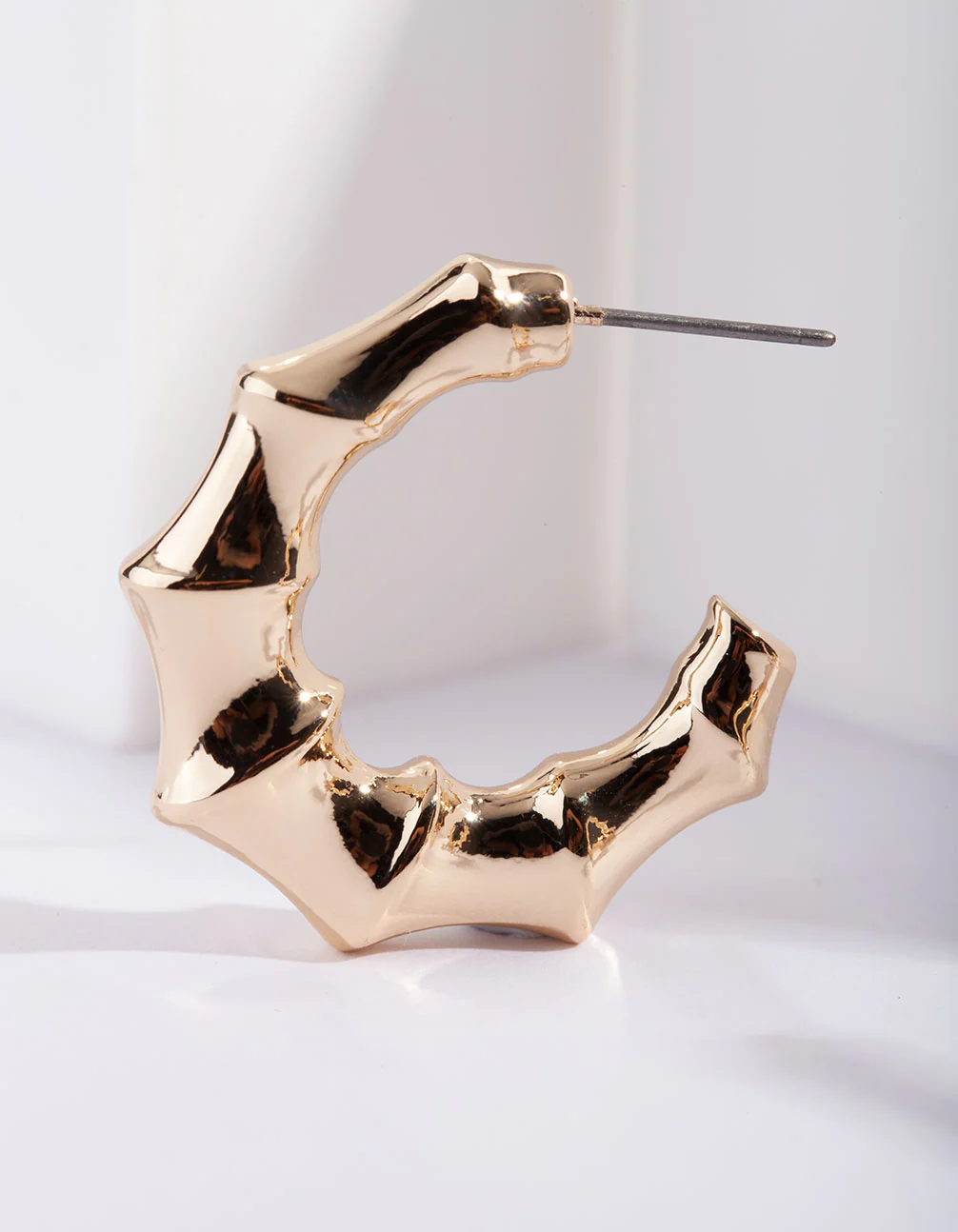 Gold Bamboo 3/4 Hoop Earrings - Image 4